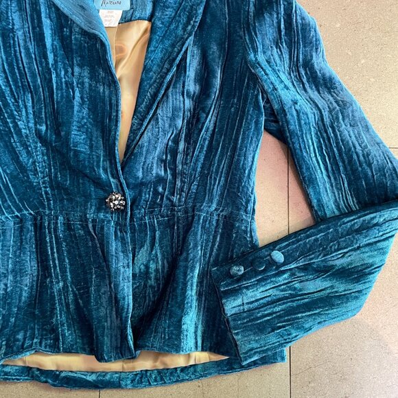 Stunning Marciano Woman's Teal Turquoise Crushed Velvet Blazer-Size 2 - Picture 3 of 12